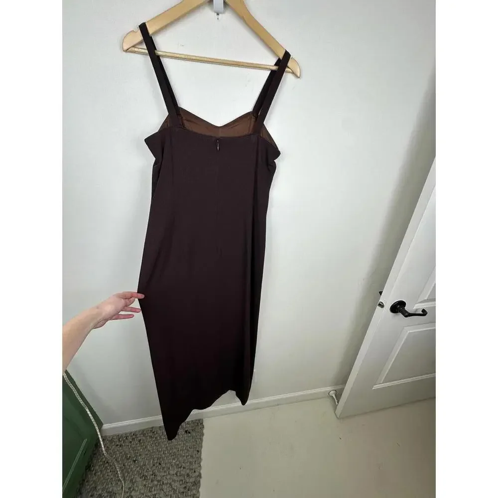 Vintage 90s Karen Laurence Brown Maxi Minimalist Gown SIZE M - Picture 3 of 6